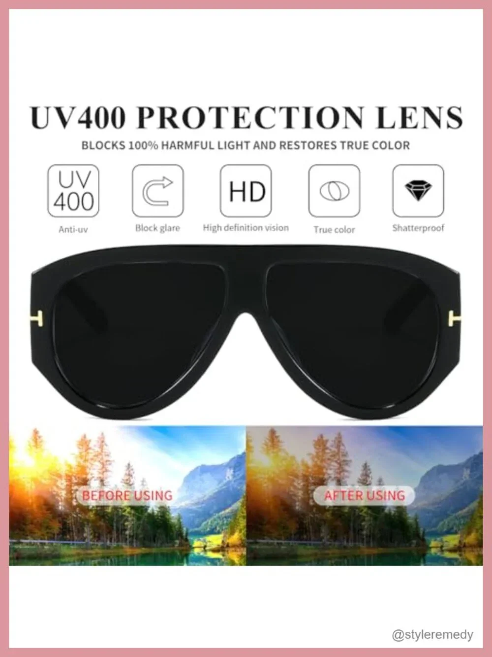 Oversized Aviator Sunglasses Women Men Square Thick Frame Large UV400 Plastic